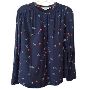 Boden Women's Navy Blue Heart Print Long Sleeved Top in Size US 10‎